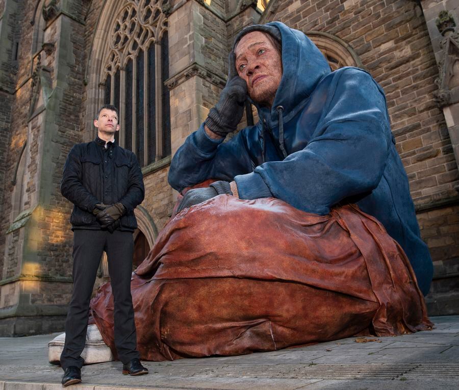 14ft Hyper Real Homeless Sculpture Unveiled In Birmingham By Crisis