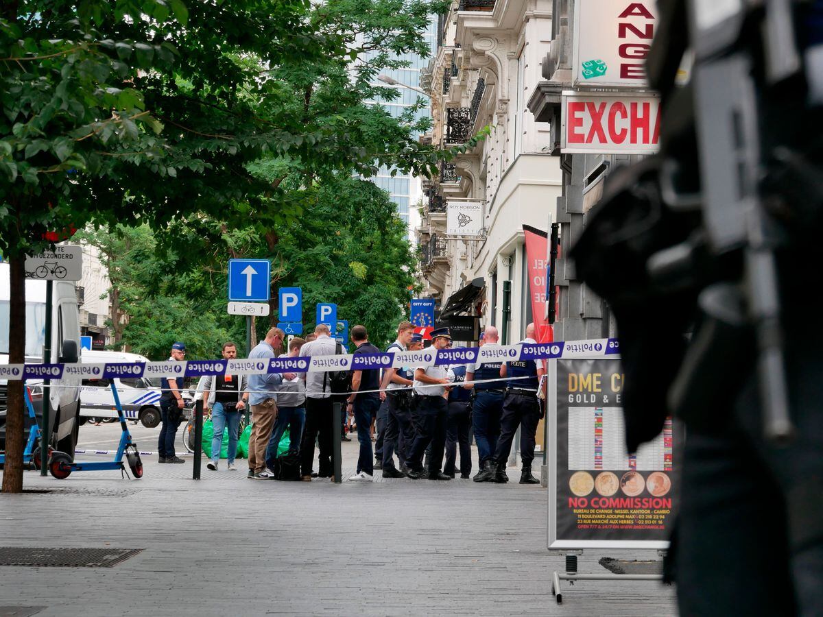 Police cordon off an area in central Brussels after a van crashed into a terrace