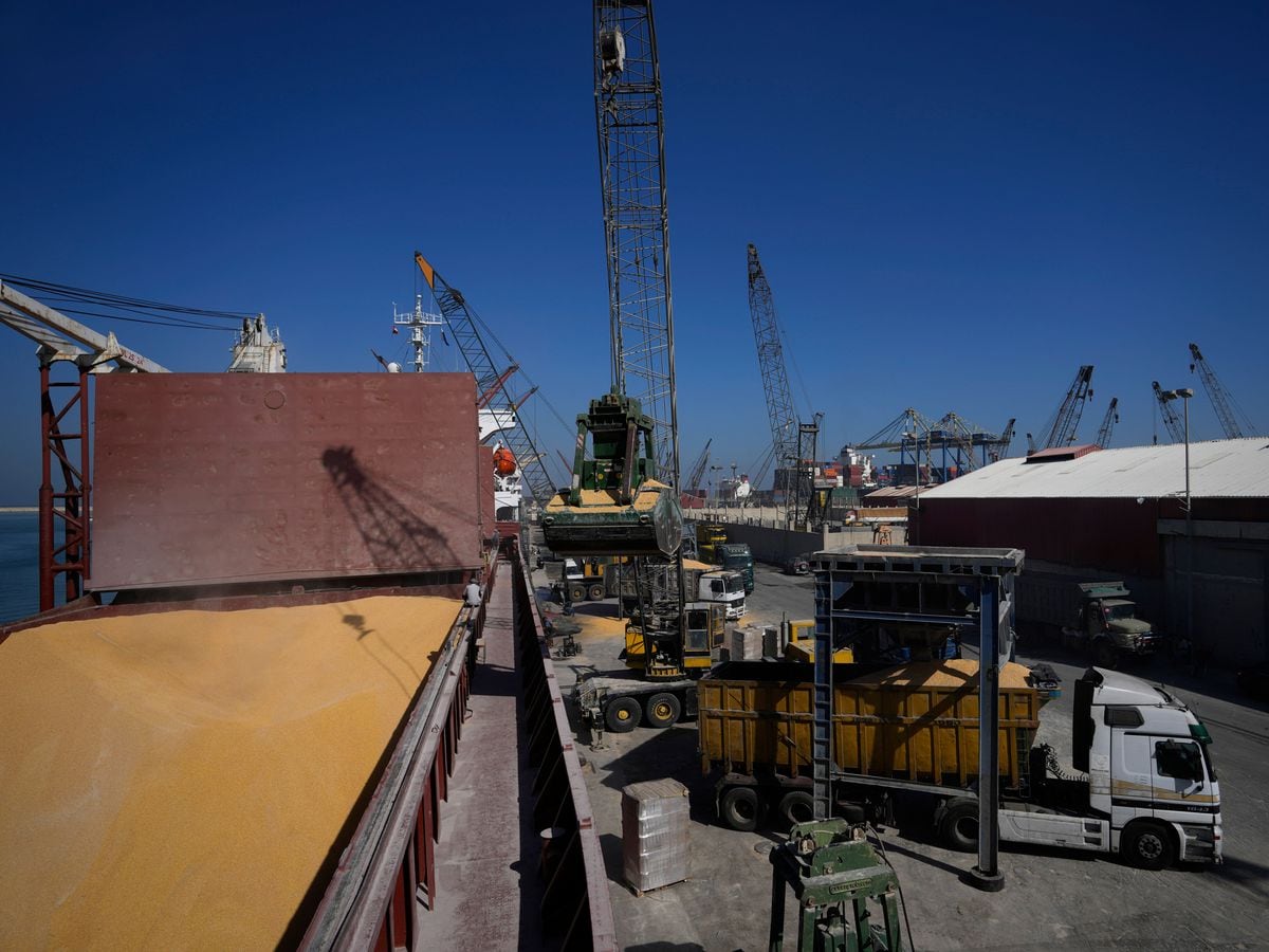 Truck full of Ukrainian corn on board AK Ambition sailing under Panamanian flag in Tripoli sea port