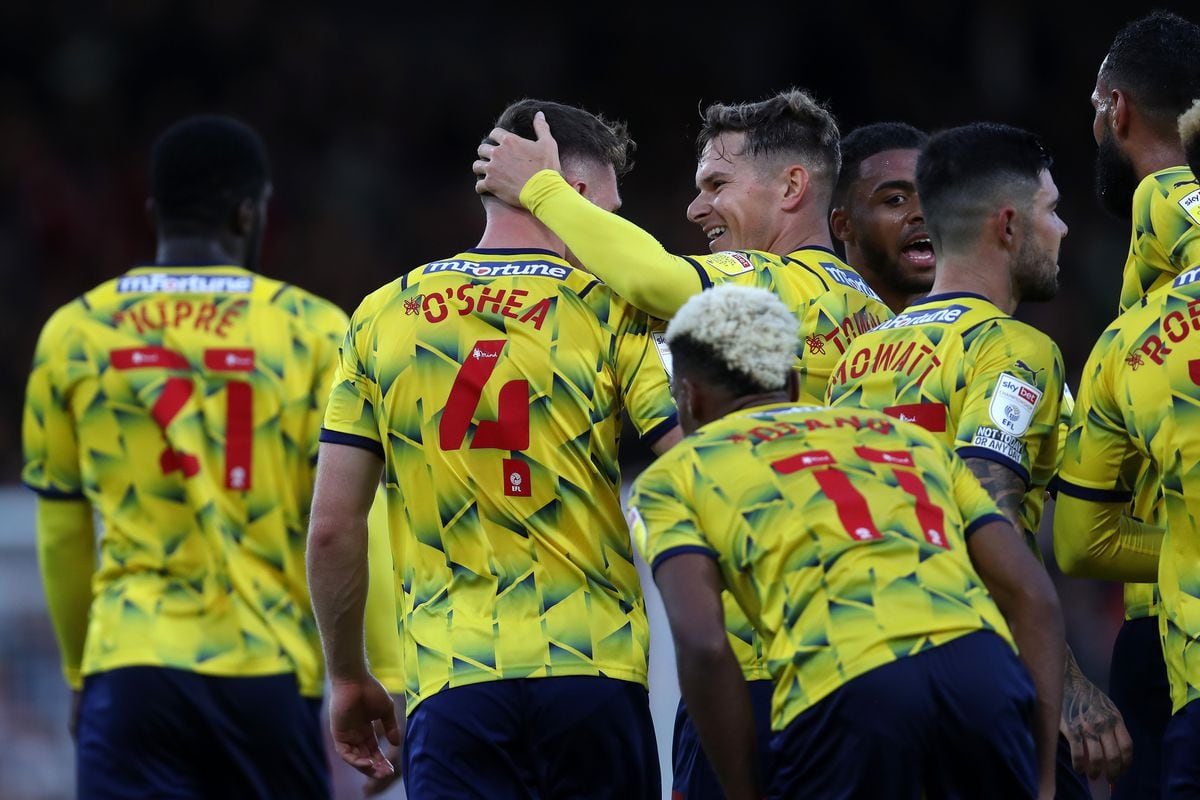 Dara O'Shea of West Bromwich Albion celebrates after scoring a goal to make it 1-1 with Conor Townsend  of West Bromwich Albion and team mates. (AMA)