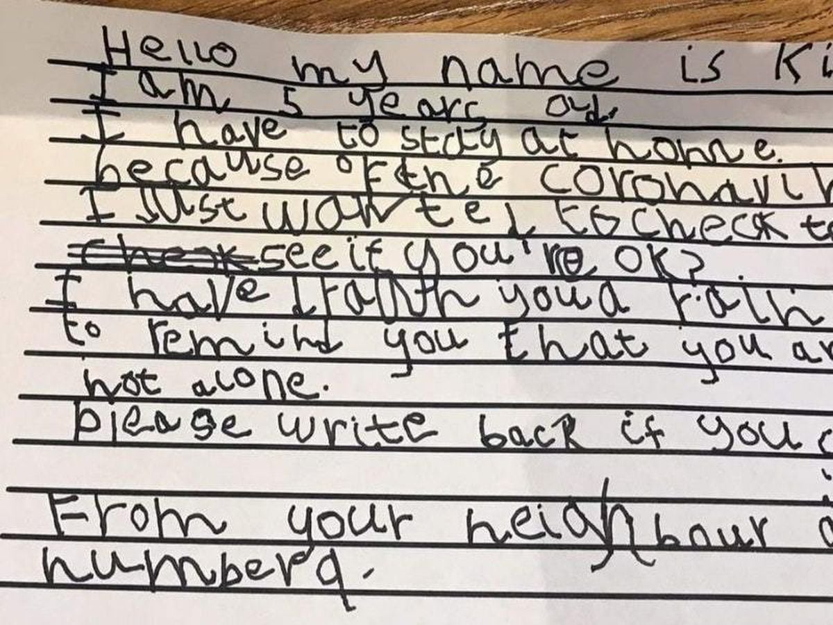 Girl, 5, writes letter checking in on 93-year-old neighbour who lives ...