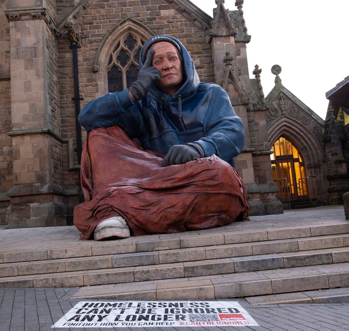 14ft hyper-real homeless sculpture unveiled in Birmingham by Crisis ...
