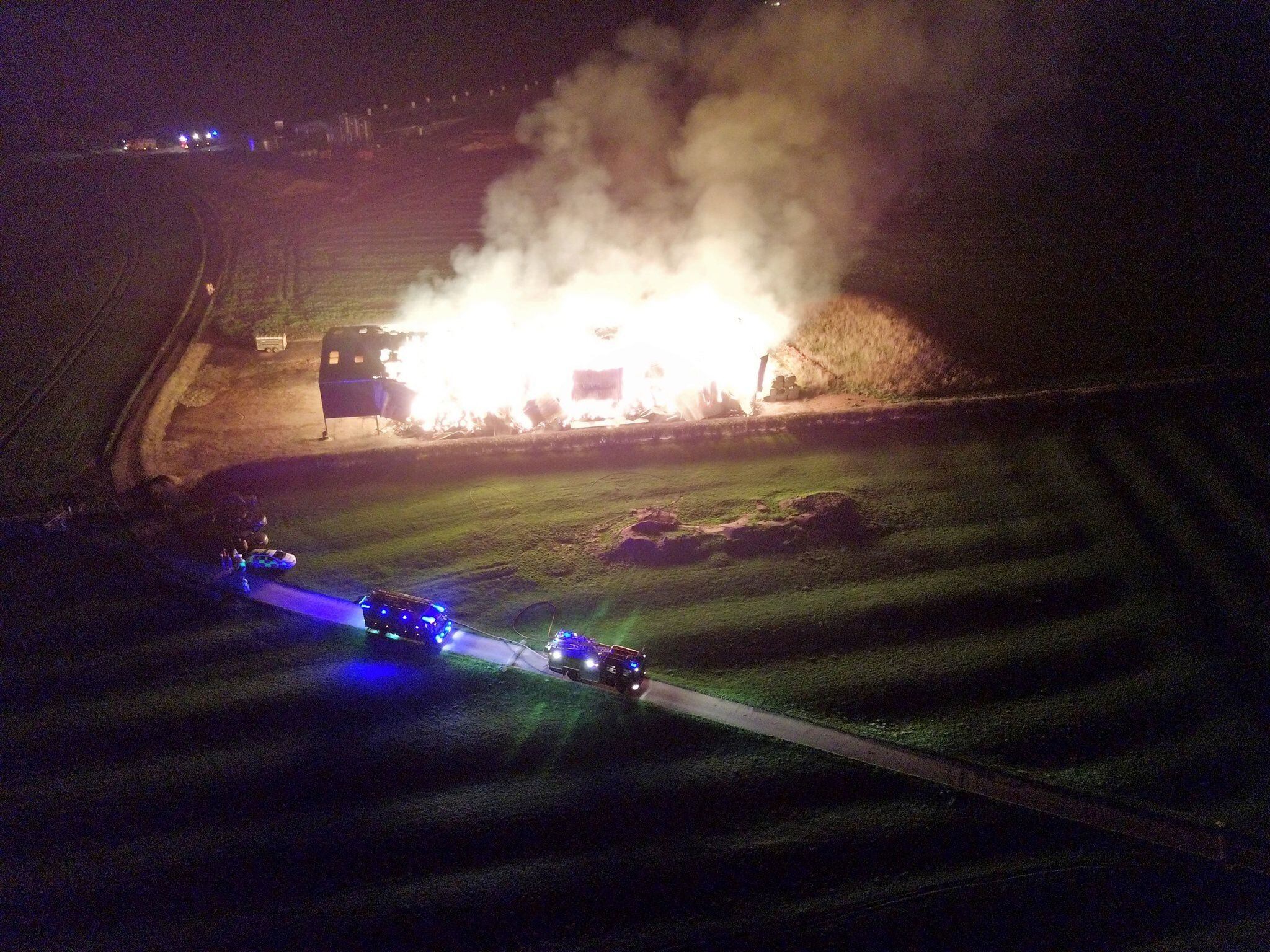 Huge blaze rips through barn as fire crews from across Staffordshire tackle flames