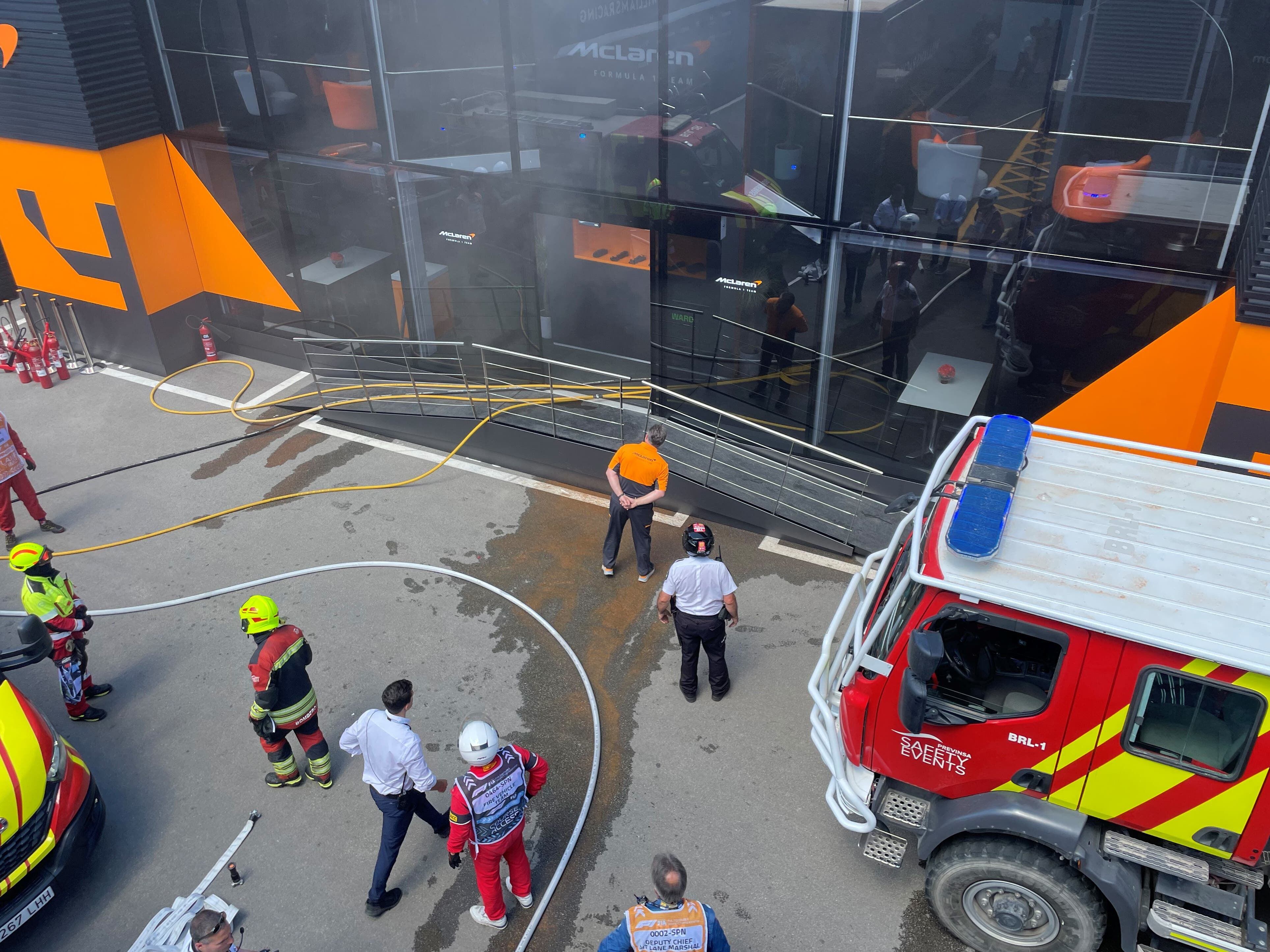 McLaren staff member taken to hospital after fire in team hub at Spanish GP