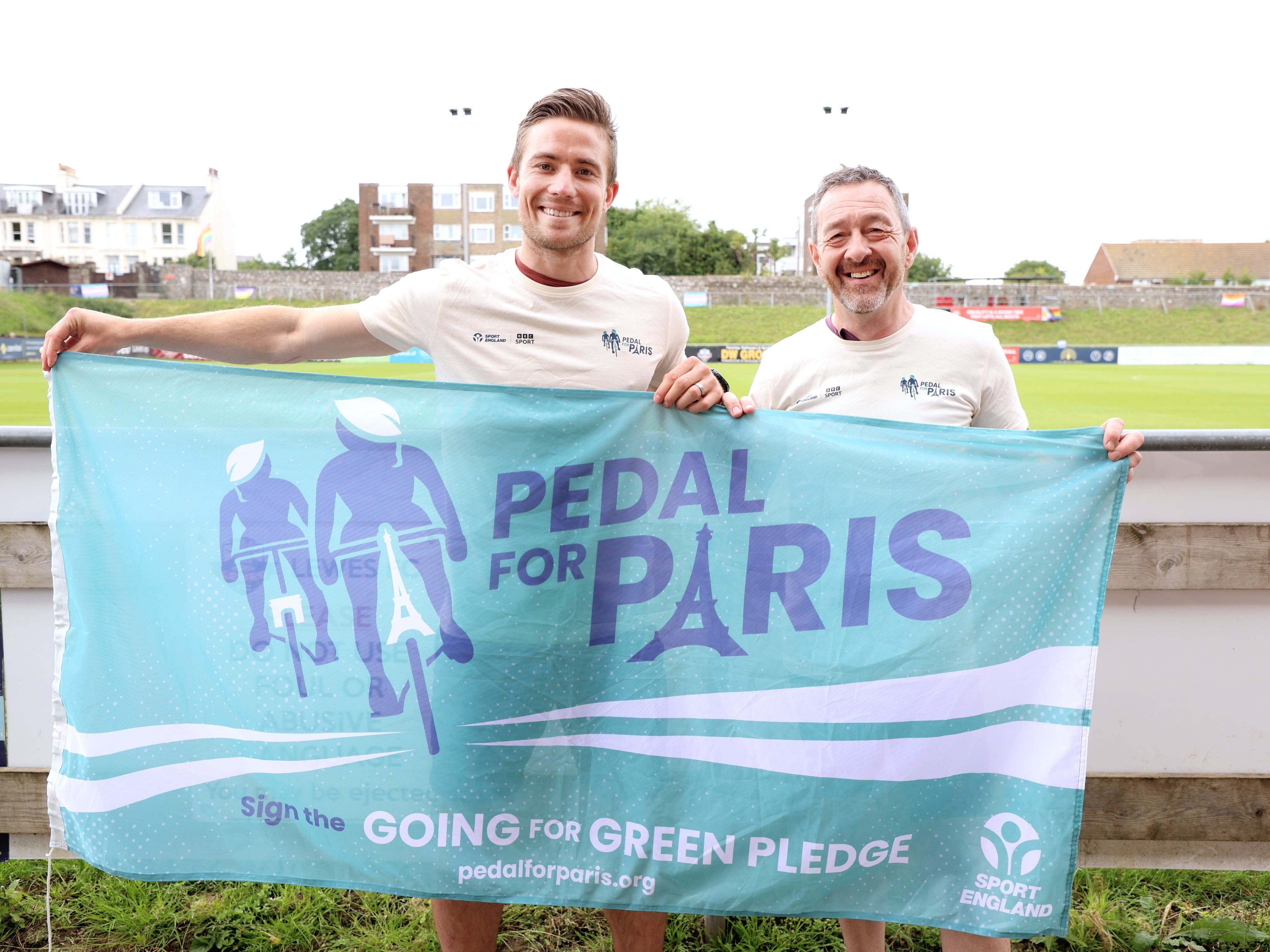 Olympic champion visits football club during climate action bike ride to Paris