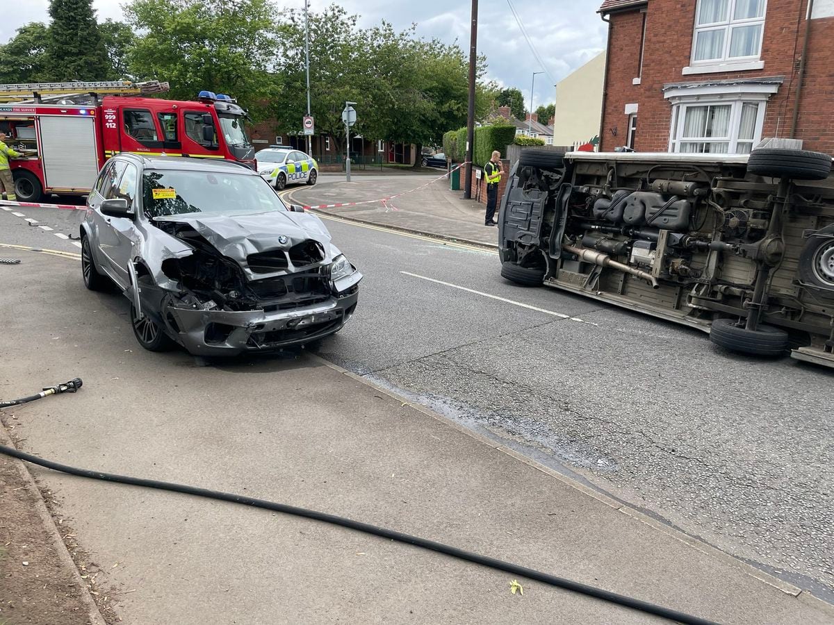 Firefighters free man trapped in van after collision with two cars in ...