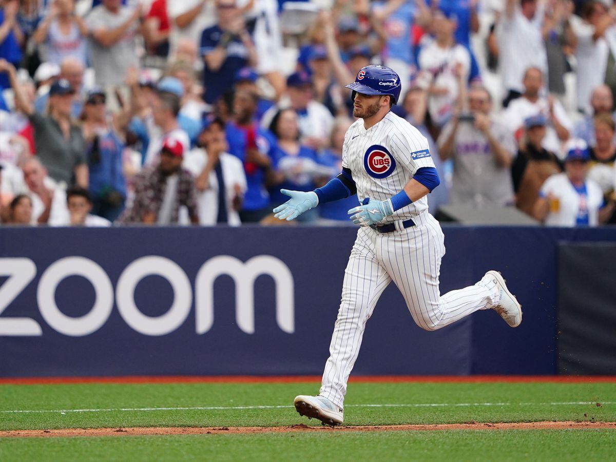 London, UK. 24th June, 2023. Chicago Cubs Dansby Swanson hits a home run in  their game against the St Louis Cardinals in the MLB World Tour London  Series at the Olympic Stadium