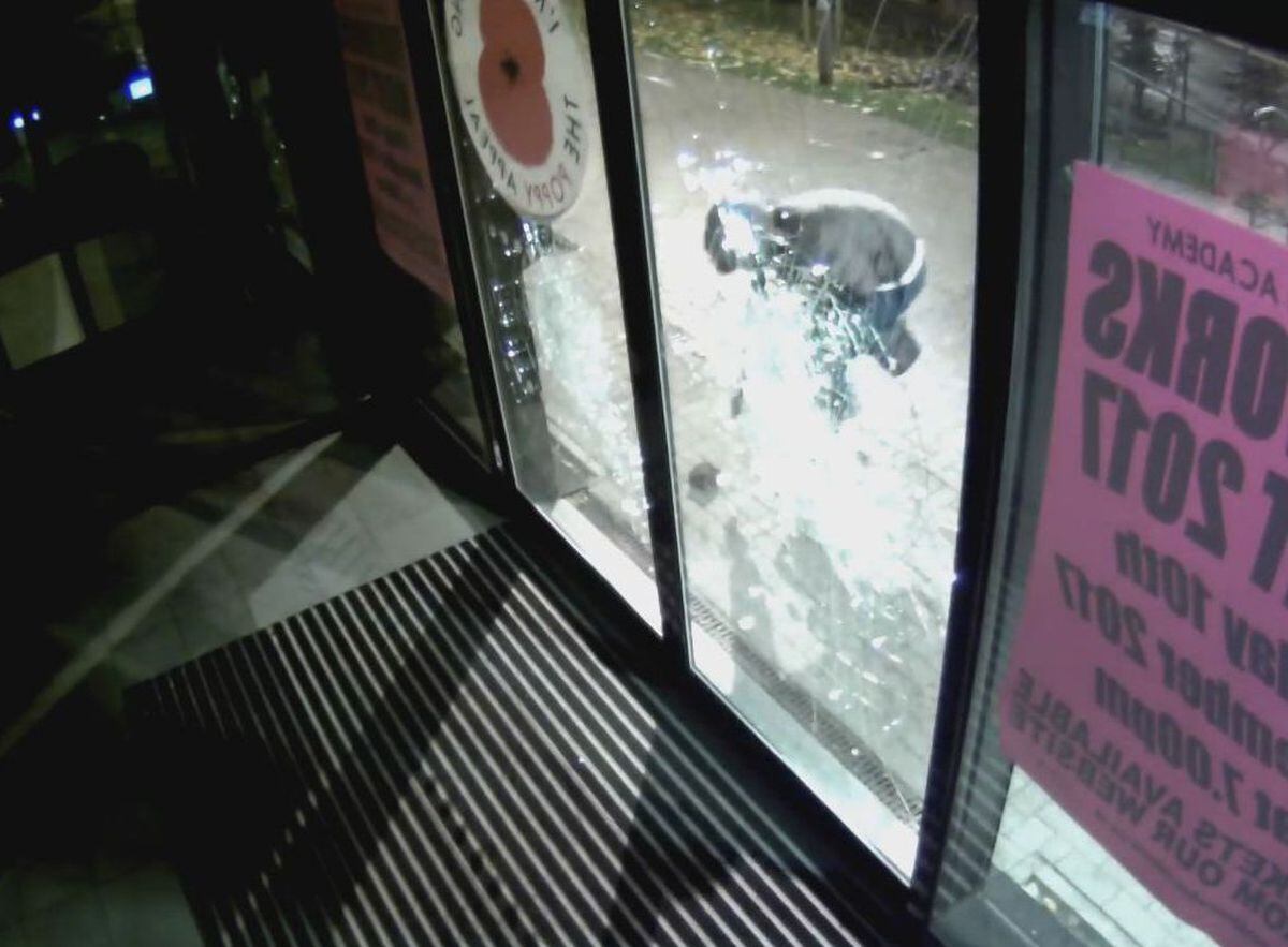 WATCH CCTV Captures Vandals Smashing Glass Entrance At Wolverhampton Babe Causing K Damage