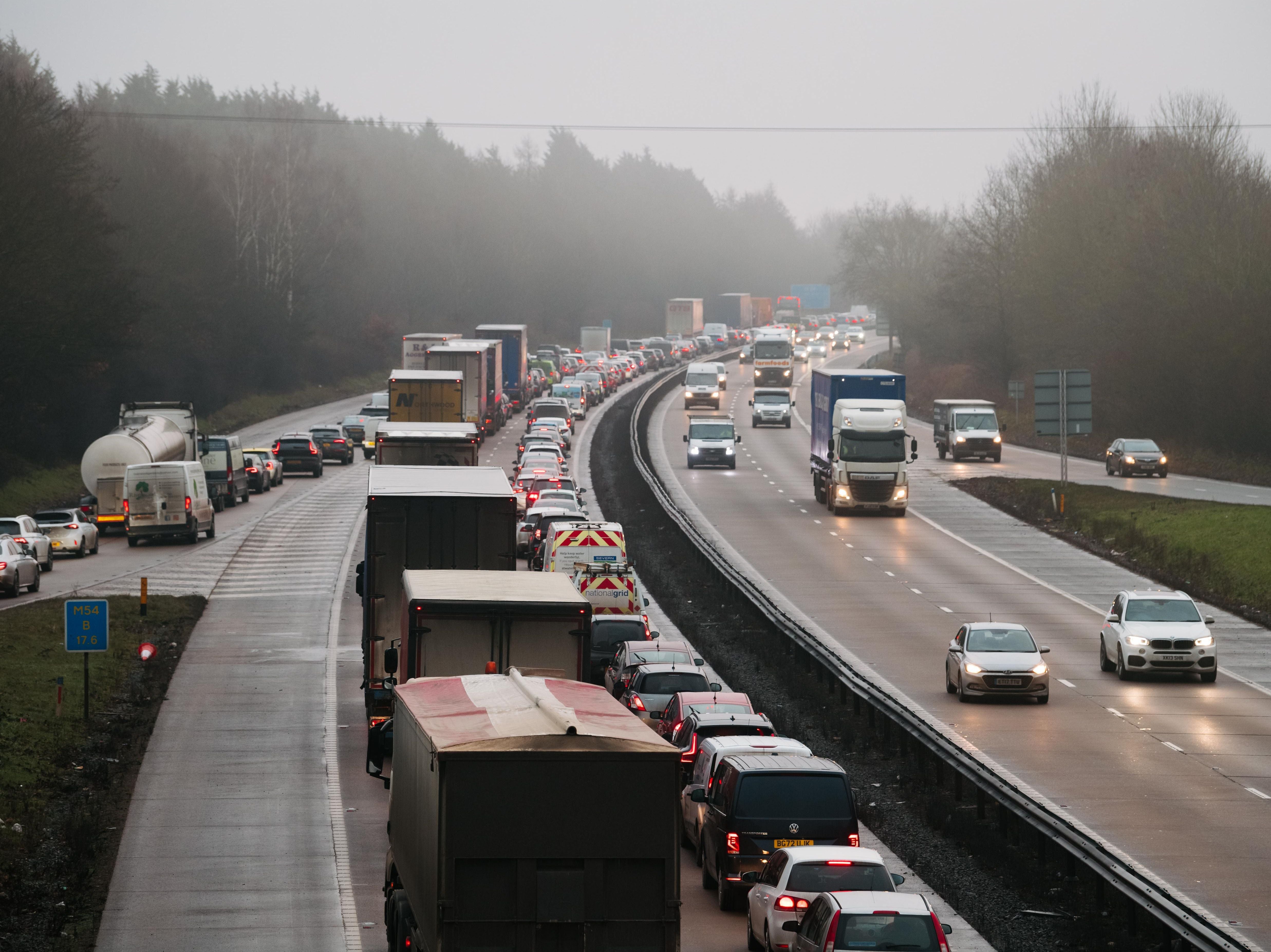 Four miles of tailbacks after car fire closes lane on M54