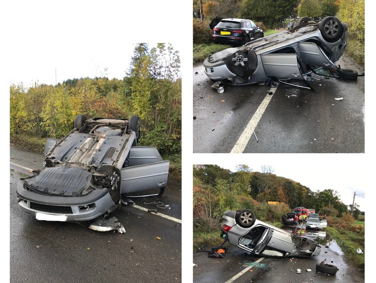 fire-crews-deal-with-crash-after-car-rolls-onto-roof-and-driver-escapes