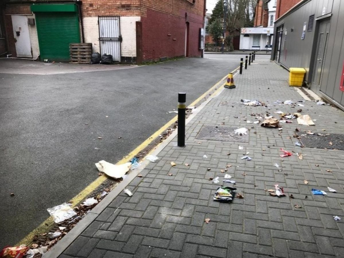 Complaints about Birmingham pizza shop litter on streets and burning of