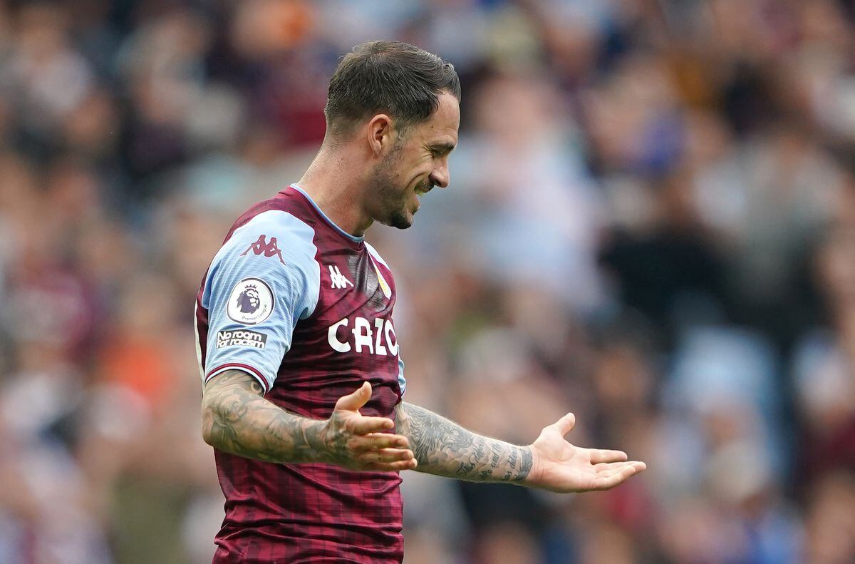 Aston Villa's Danny Ings reacts after a shot goes wide during the Premier League match at Villa Park, Birmingham. Picture date: Sunday May 15, 2022. PA Photo. See PA story SOCCER Villa. Photo credit should read: Zac Goodwin/PA Wire...RESTRICTIONS: EDITORIAL USE ONLY No use with unauthorised audio, video, data, fixture lists, club/league logos or "live" services. Online in-match use limited to 120 images, no video emulation. No use in betting, games or single club/league/player publications..