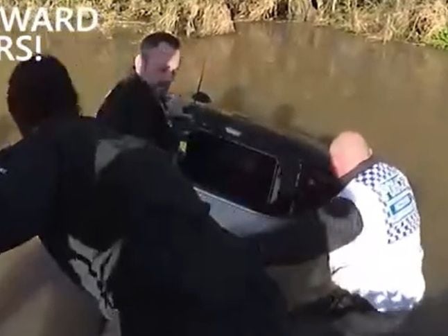 Watch moment woman who had 'lost hope of surviving' is rescued from sinking car 