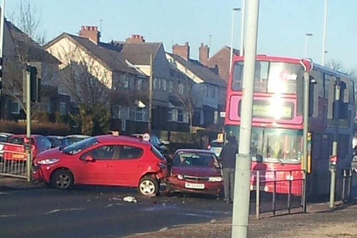 Cars Collide And Block Bus During Morning Rush Hour In Wolverhampton