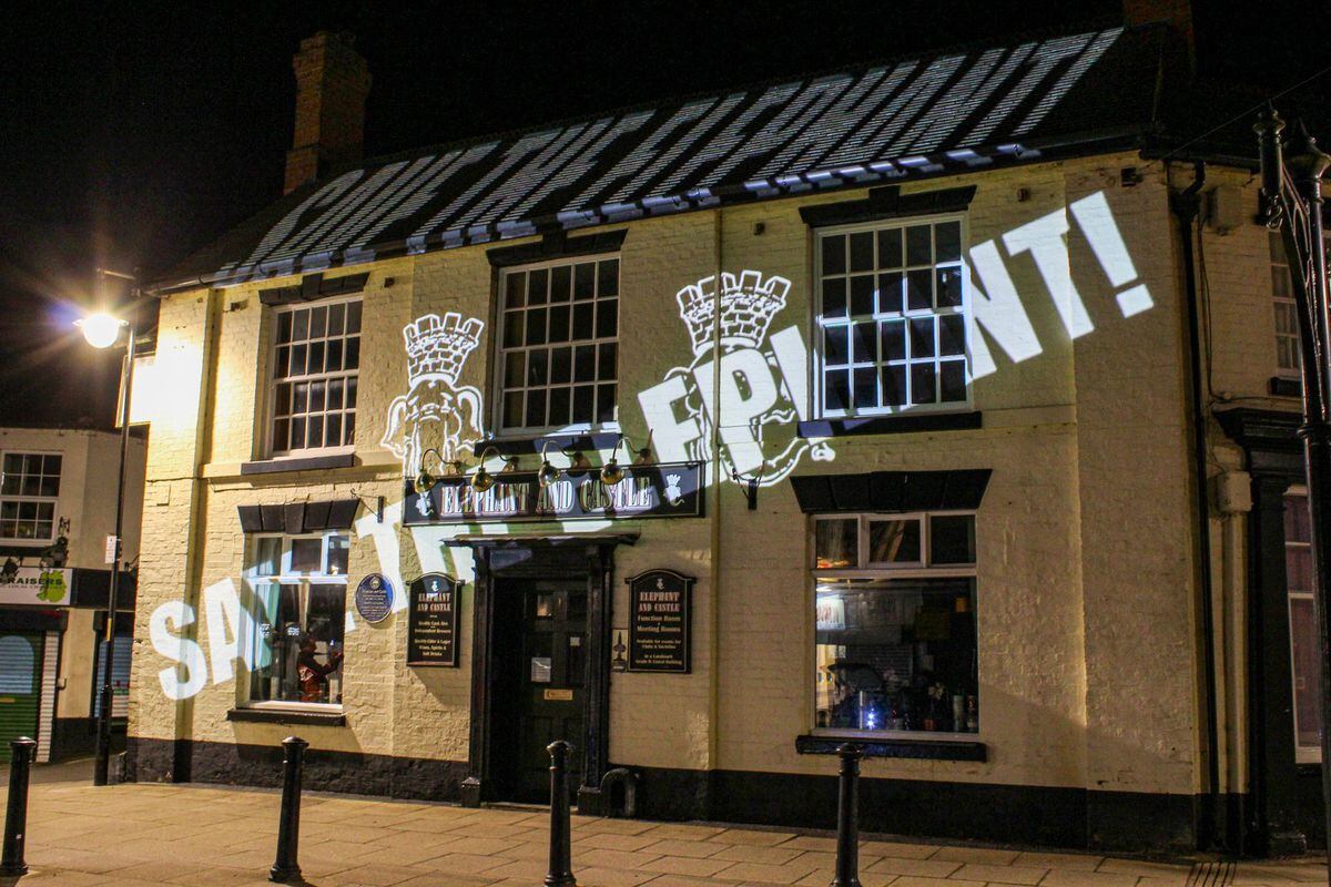 A light show projected onto the Elephant in Dawley. Photo: Claire Bratley