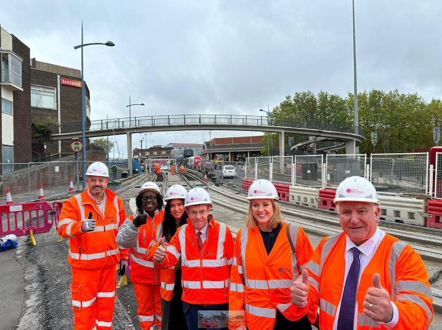 Government official checks on progress of Midland Metro expansion in