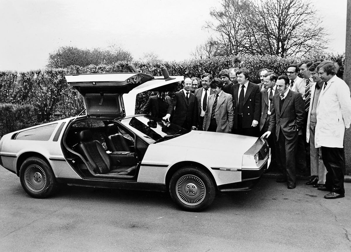 GKN Sankey workers at the Hadley toolroom in Telford take a look at a DeLorean car for the first time in 1981 The chassis was built at the company's works in Bilston.