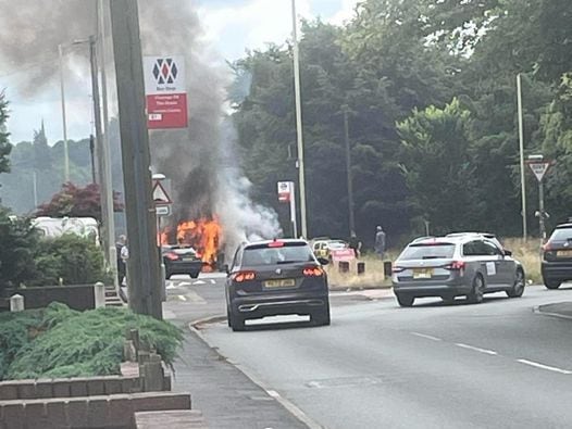 Dramatic photo shows bus on fire on busy road linking Wolverhampton and Dudley