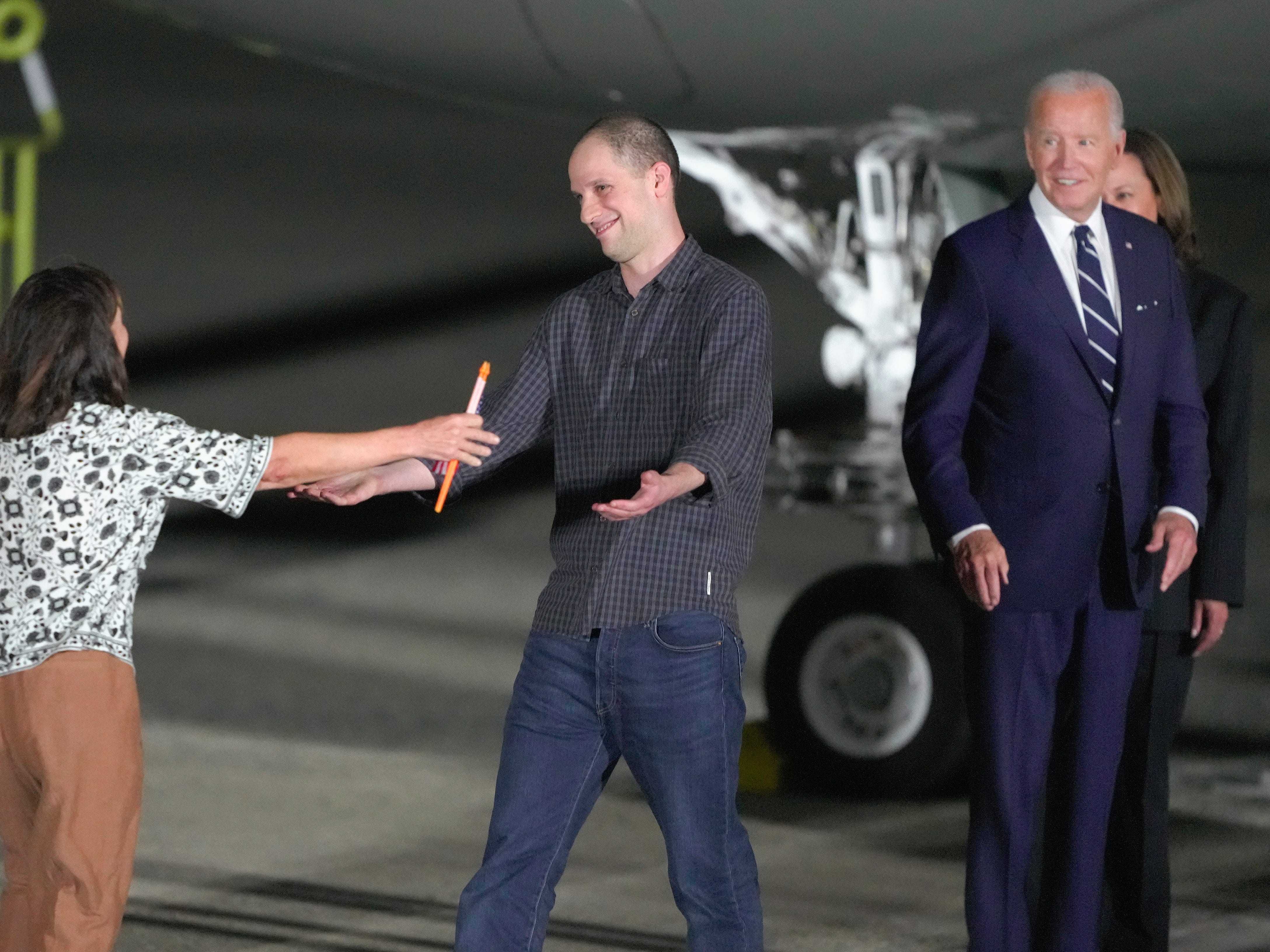 Biden and Harris greet freed prisoners on US soil after Russian exchange