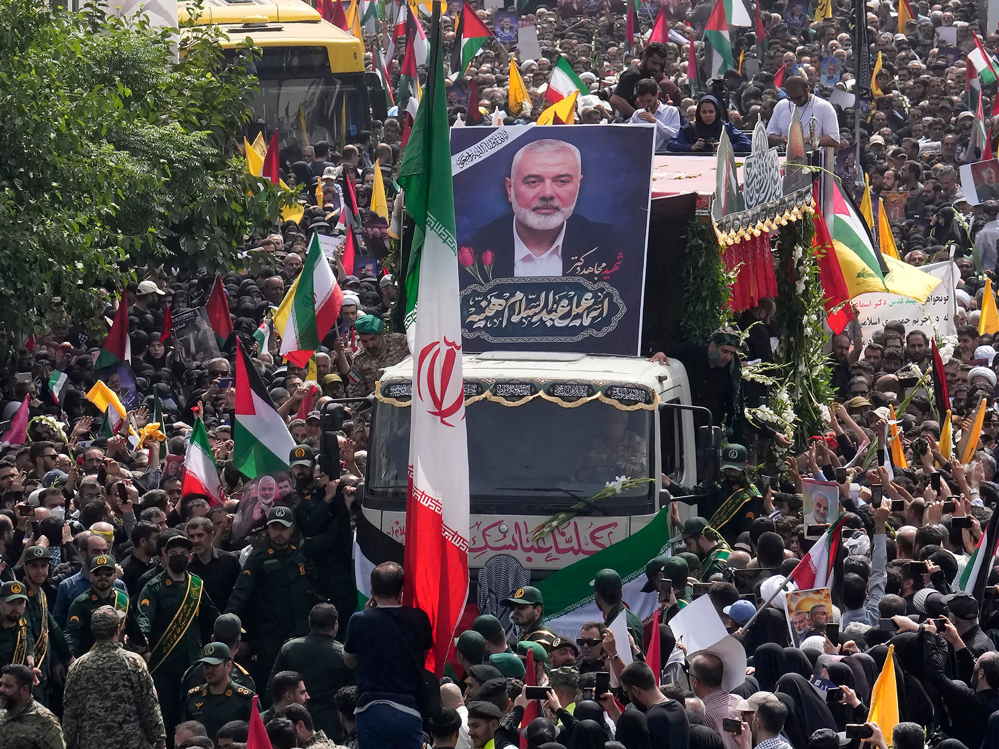 Mourners pay respects to slain Hamas leader as worries of regional war mount