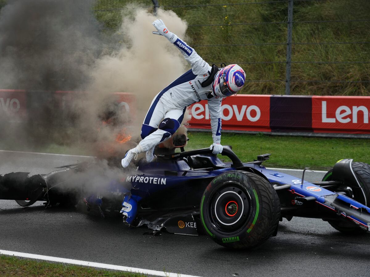 Williams driver Logan Sargeant jumps from burning car in Dutch GP final practice