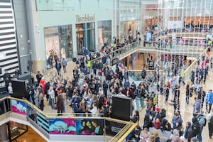 Large queues at Birmingham's Bullring shopping centre for the unveiling of a new Sephora store on November 13 2024