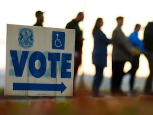 Voters wait in line to cast their ballots at Scranton High School in Scranton, Pennsylvania, on Election Day