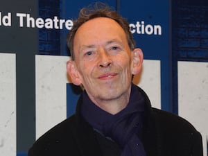 Steve Lamacq arrives for the opening night of the musical Standing At The Sky's Edge at the Gillian Lynne Theatre in London in February 2024