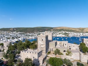 Bodrum City and Coast in the Summer Season Drone Photo, Bodrum Mugla, Turkiye (Turkey)