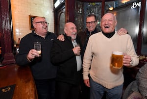 Eddie Clifford, Barry Busby, Terry Johnson and Graham Wood share a joke at the Posada