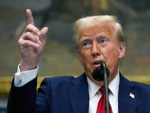 President Donald Trump speaks in the Roosevelt Room of the White House