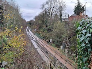 Flooding on the tracks between Shrewsbury and Birmingham. Photo: Nick Smith