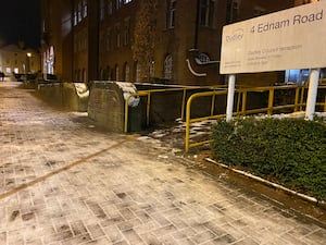 An icy pavement outside Dudley Council House during November''s cold snap