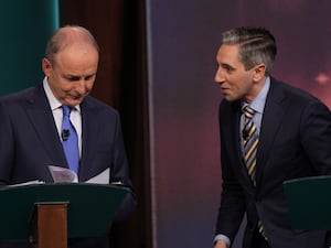 Micheal Martin and Simon Harris at lecterns