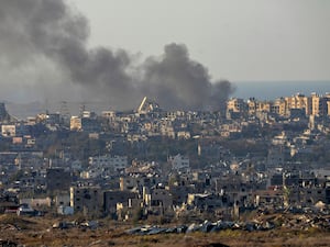 Smoke rises following an explosion in the Gaza Strip