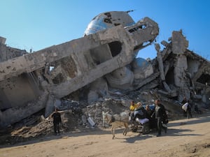 A destroyed mosque in the Gaza Strip