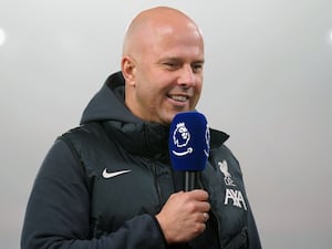 Liverpool manager Arne Slot is interviewed before the Premier League match at Anfield