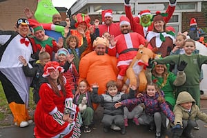 Niall O'Connor (pictured in the turkey suit, centre) with other parents and children 