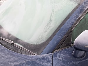 A car windscreen covered in ice