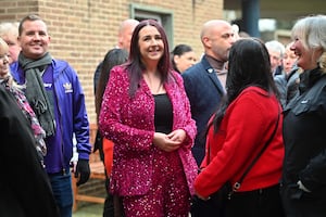 Mourners at Gornal Wood Crematorium at the funeral of the Divine Miss M.