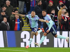 Arsenal’s Gabriel Jesus (left) celebrates scoring against Crystal Palace