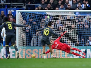 Iliman Ndiaye scores from the penalty spot for Everton against Brighton