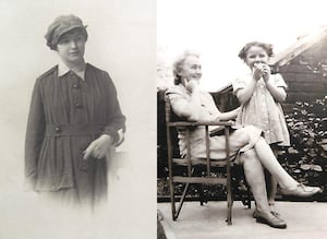 (left) Auntie Emmie in her Women's Royal Auxiliary Corps uniform (c1917) and (right) in 1948 with speaker Susan Davies.