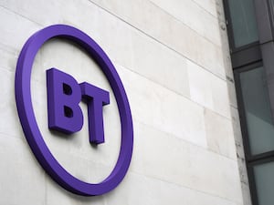 A BT sign on a building