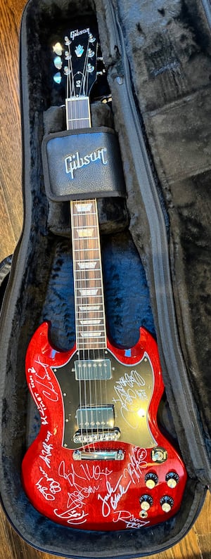 The 2024 Gibson SG Electric Guitar signed by Ozzy Osbourne and other artists who performed at his Rock and Roll Hall of Fame event will be up for auction at the gala event