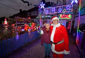 Nick and Julia Barnard with their festive light display