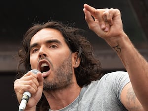 Russell Brand speaks during anti-austerity protests