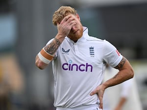 England captain Ben Stokes reacts as he leaves the field