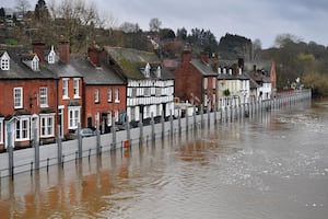 The River Severn in Bewdley was flowing strongly, but the defences were holding