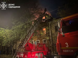 Firefighters tackle a blaze in Odesa, Ukraine